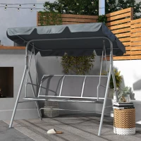 Outsunny Metal Garden Swing Chair, 3-Seater Swing Seat, Patio Hammock Bench Canopy Lounger, Dark Grey(m-2)