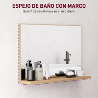 kleankin Espejo de Baño de Pared con Estante Abierto Estilo Moderno para Entrada Pasillo 60x12x40 cm Madera Natural(m-6)