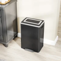 HOMCOM Coș de Gunoi cu 2 Secțiuni de 20L cu Capac Silențios, din Oțel Inoxidabil și PP, 40x34.8x59 cm, Negru(m-9)