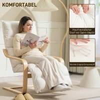 HOMCOM Lounge-Sessel aus Birkenholz, Polstersessel mit verstellbarer Fußstütze, Moderner Armlehnstuhl, Cremeweiß(m-4)