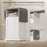 HOMCOM Dulap Compact cu Masă de Călcat Pliabilă pe Roți cu Raft Deschis și Dulap, 121x37x89 cm, Alb și Gri(m-5)