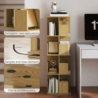 HOMCOM Bibliothèque Rotative à 4 Niveaux, Étagère Rangement avec 16 Compartiments, 39 x 39 x 128,3 cm, Chêne(m-6)