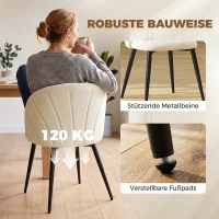 HOMCOM 2er-Set Esszimmerstühle Akzentstühle Küchenstühle, Retrodesign, Samtoptik, 52 cm x 55 cm x 79 cm, Cremeweiß(m-7)