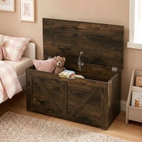 HOMCOM 100L Home Storage Box, with Safety Hinge - Rustic Brown Wood-Effect(m-8)
