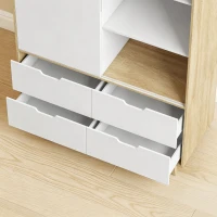 HOMCOM Moderne kledingkast met schuifdeuren, kledingroede, verstelbare planken en 4 laden, eiken/wit(m-10)