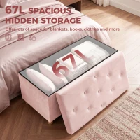 HOMCOM Velvet Upholstered Foldable Ottoman Footrest, Storage Ottoman Bench with Wood Legs for Living Room, Pink(m-4)