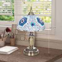 HOMCOM Tiffany Lamp, Stained Glass Bedside Table Lamp with Button Switch and Metal Base, 12 x 12 x 20 Inches, Blue(m-3)