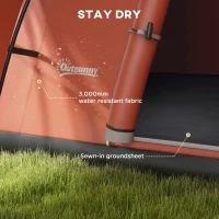 Outsunny 3000mm Waterproof Camping Tent for 7 Man, Family Tent with Porch and Sewn in Groundsheet, Portable with Bag, Orange(m-5)