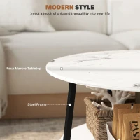HOMCOM Two-Tier Marble-Effect Coffee Table - White/Black(m-5)