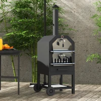 Outsunny Steel 3-Tier Outdoor Pizza Oven Charcoal BBQ Grill, Black(m-10)
