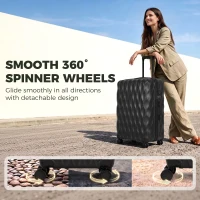 HOMCOM 77cm 98L Suitcase, Lightweight ABS Hard Shell Carry On Luggage with TSA Lock, Spinner Wheels, Telescopic Handle, Black(m-7)