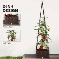 Outsunny Raised Bed for Garden, Raised Garden Bed Planter Box with Trellis, Self Watering, Drainage Holes and Plugs(m-4)