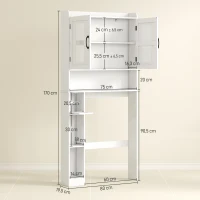 HOMCOM Armário sobre Sanita com Prateleira Ajustável 2 Portas Suporte para Papel Higiênico Armário para Máquina de Lavar 80x19,5x170 cm Branco(m-3)