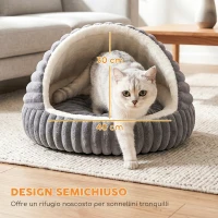 PawHut Letto per Gatti Fino a 5 kg Rotondo Semichiuso in Peluche Effetto Coniglio con Cuscino Lavabile, Grigio(m-7)