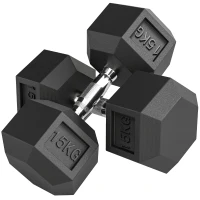 HOMCOM Lot de 2 Haltères Courtes Poids 30 kg, Haltère Hexagonale Entraînement Musculaire & Haltérophilie, Noir(m-11)