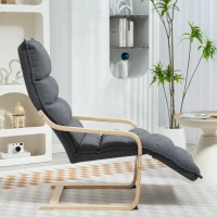 HOMCOM Poltrona de Salão com Apoio para os Pés Ajustável Estofada em Veludo com Estrutura de Madeira 67x93x105 cm Cinzento Escuro(m-9)
