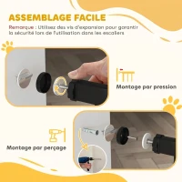 PawHut Barrière de sécurité pour chiens et bébés 76 à 81 cm avec extension fixation par pression sans perçage blanc(m-7)