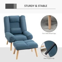 HOMCOM Recliner Chair with Footstool, Recliner Armchair with Adjustable Backrest, Thick Cushion and Wooden Legs, Blue(m-6)