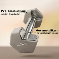SPORTNOW Dumbbellset 3 paar 1 kg, 3 kg, 5 kg met houten standaard, antislip grip, hex halters van gietijzer, lichtgrijs(m-6)