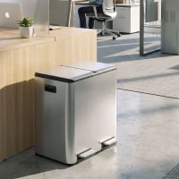 HOMCOM 2 x 20L Double Kitchen Bin, Stainless Steel Pedal Rubbish Bin with Dual Compartments, Soft Close Lids, Silver Tone(m-9)