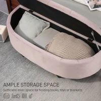 HOMCOM Semi-Circle Ottoman Storage Bench, Bed End Bench, Tufted Upholstered Window Seat Footrest Stool with Rubberwood Legs for Bedroom & Entryway, 120 x 46 x 42 cm, Pink(m-4)