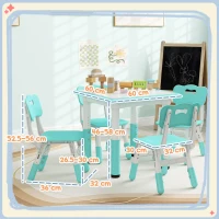 AIYAPLAY Set masă și scaune pentru copii, 5 piese cu 4 scaune reglabile 32x36x52.5-56 cm și masă 60x60x46-58 cm, verde(m-3)