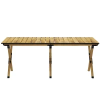 Outsunny Portable Camping Table, 4ft Aluminium Folding Table with Roll-Up Top, Picnic Table for Indoor, Outdoor, Party, BBQ, Beach, Natural Wood Effect(m-8)
