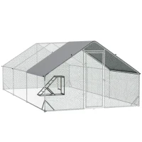 PawHut Walk-in Galvanised Steel Chicken Run with Chicken Activity Shelf and Cover, 3 x 6 x 2m(m-1)