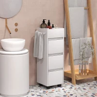 HOMCOM Meuble de rangement pour salle de bain avec 4 compartiments, 3 tiroirs et porte-serviettes, dim. 35 x 30 x 90 cm, blanc(m-10)