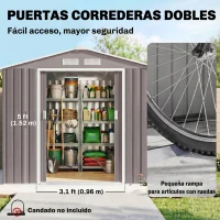 Outsunny Caseta de Jardín 213x130x185 cm Cobertizo Metálico de Exterior para Almacenamiento de Herramientas Gris(m-5)