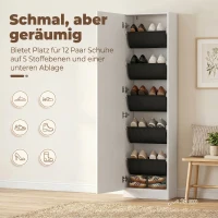 HOMCOM Schuhschrank mit Spiegel, 5-stufiger Schmale Schuhkommode mit Soft-Close-Türen, für 12 Paar, 50 x 20 x 180 cm, Weiß(m-4)
