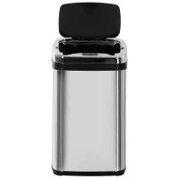 HOMCOM Poubelle de cuisine automatique 30L acier inoxydable, poubelle à capteur de mouvement avec couvercle, 33x25x58cm, argent(m-12)