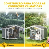 PawHut Casota para Cães Resistente às Intempéries Elevada em Madeira com Telhado de Betume Terraço para Cães de Porte Médio 103x107x83,5 cm Cinza(m-4)