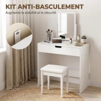 HOMCOM Coiffeuse avec tiroir, table de maquillage moderne moderne, pour chambre à coucher, 75 x 40 x 75 cm, blanc(m-7)