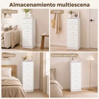 HOMCOM Cómoda de 6 Cajones Cajonera Alta para Dormitorio con Antivuelco 40x40x110 cm Blanco(m-7)