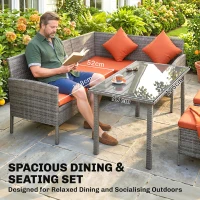 Outsunny 6-Seater Rattan Dining Set Sofa Table Footstool Outdoor w/ Cushion Garden Furniture, Orange(m-4)
