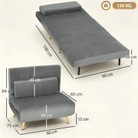 HOMCOM Schlafsessel 3-in-1, ausklappbarer Sessel aus Cord mit Schlaffunktion verstellbare Rückenlehne, Kissen Dunkelgrau(m-3)