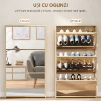 HOMCOM Dulap pentru Pantofi a Oglindă Con 3 Sertare a Rabatabil 65x17x114.5 cm Color Lemn(m-5)