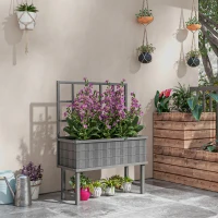 45 x 105cm Wooden Garden Planter, with Trellis - Grey(m-2)