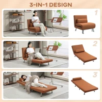 HOMCOM Single Linen-Feel Sleeper Chair - Coffee(m-4)