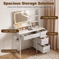 HOMCOM Dressing Table with 3-Colour LED Mirror, Power Outlet, Vanity Desk with 4 Drawers, 5 Shelves, Hair Dryer Holder(m-6)