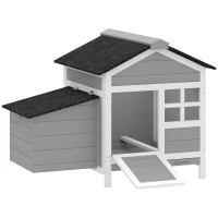 PawHut Poulailler en bois, toit en asphalte et pondoir abri pour 4 poules avec fenêtre en acrylique 92 x 64 x 69 cm gris(m-12)