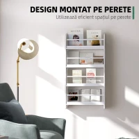 HOMCOM Etajeră de Perete cu 4 Rafturi, Librărie Suspendată din Lemn pentru Cărți, Raft Organizator Subțire, Alb, 59x12x113cm(m-4)