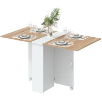 HOMCOM Folding Dining Table, Drop Leaf Table with 2-Tier Shelves, Rolling Casters, White and Natural(m-15)