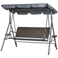 Outsunny Balancelle de jardin 3 places toit inclinaison réglable avec porte-gobelets et plateaux assise dossier ergonomique(m-11)