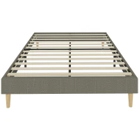 HOMCOM Cadre de lit 140 x 190 cm avec sommier à lattes en bois, lit double rembourré en velours côtelé, gris(m-11)