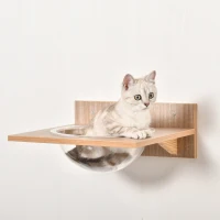 PawHut 4PCs Wall-mounted Cats Climbing Shelf Set Cat Tree Kitten Perch Activity Center with Hammock Scratching Post Jumping Platform Brown(m-8)