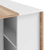HOMCOM Folding Dining Table, Drop Leaf Table with 2-Tier Shelves, Rolling Casters, White and Natural(m-11)