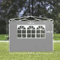 Outsunny Parois latérales pour tonnelle 3 x 3 m panneaux pour pavillon avec fenêtre lot de 2 tissu Oxford gris clair(m-3)