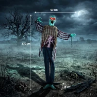 HOMCOM Animowany zombie na Halloween w naturalnej wielkości, 170 cm, z aktywacją dźwiękiem i dotykiem, straszna dekoracja(m-3)